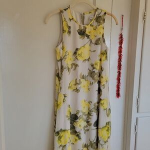 Floral Sleeveless Dress - Yellow and Green